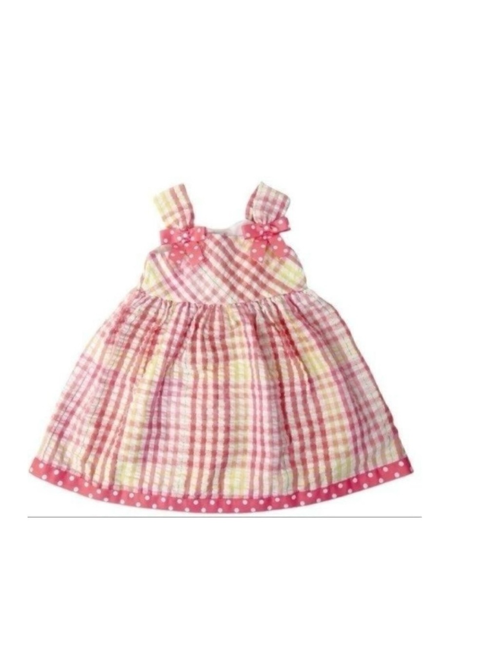 Ashley Ann 3T Dress gingham polka dots bows shiny stripes 3 button back Opening